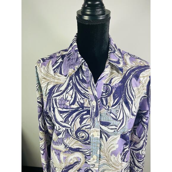 Chico's cotton button down purple paisley floral shirt size 1 - Picture 3 of 12